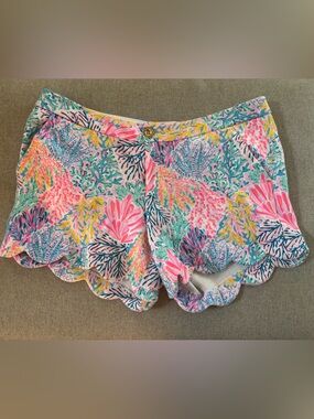 Lilly Pulitzer Pink & Teal Scalloped Shorts - Size 12